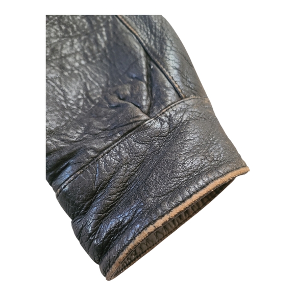 VTG 1984 Saxony Size 42 Black Motorcycle Bomber Genuine Leather Jacket - Picture 9 of 12